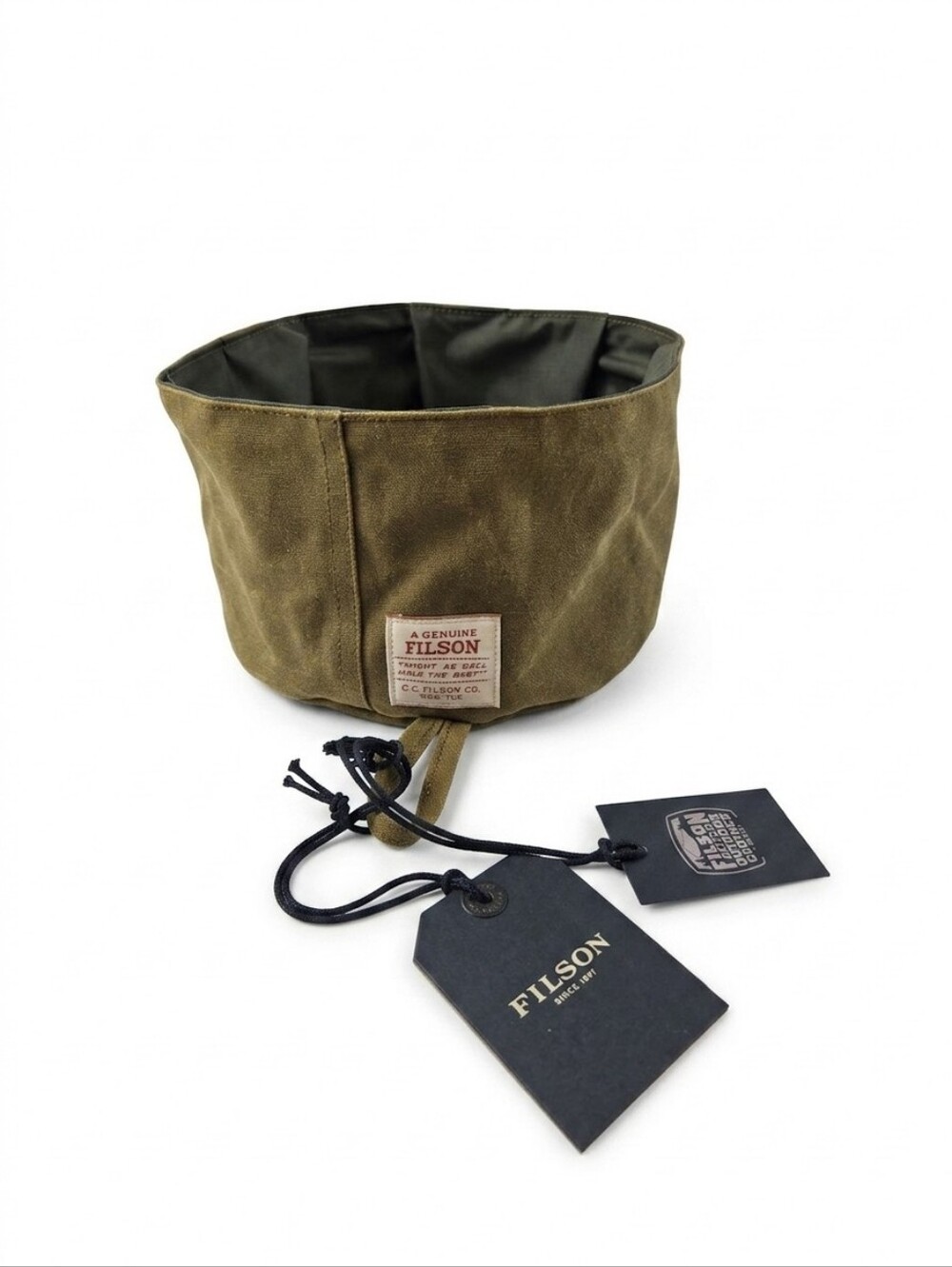 New FILSON Collapsible Travel Bowl For Dogs Sold Out Green Tan Canvas